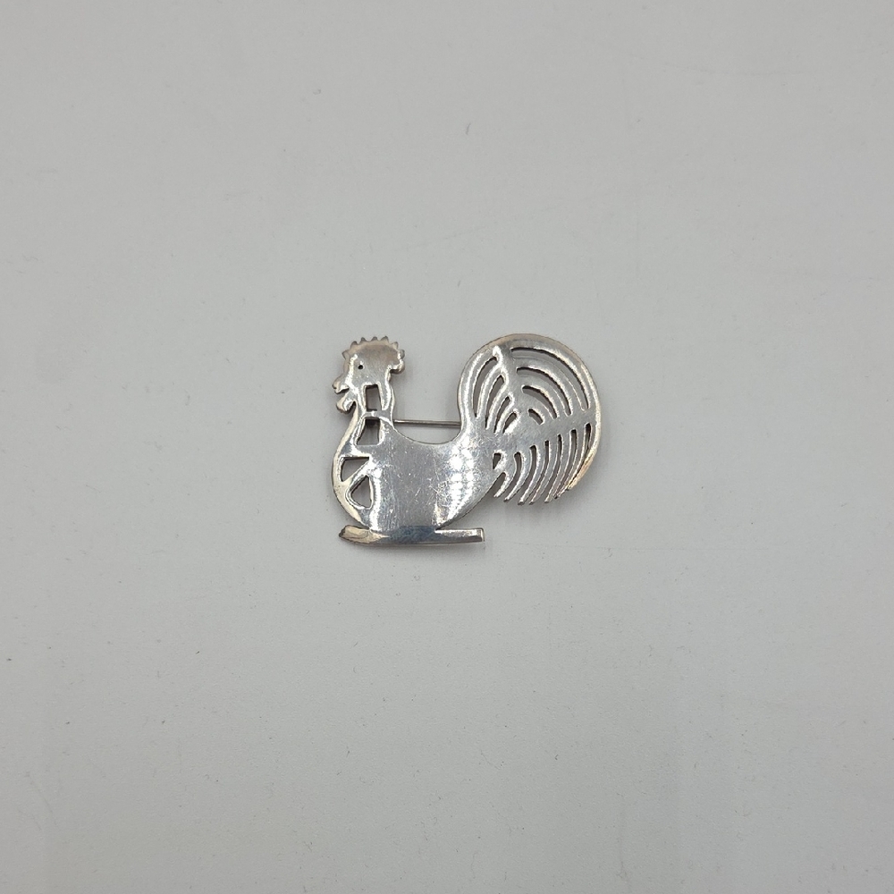 AARFAC 925 Sterling Silver Rooster Motif Brooch Pin